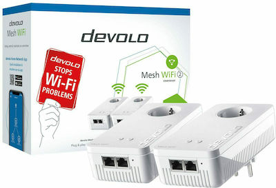 Devolo Mesh WiFi 2 Powerline Διπλού Kit για Ασύρματη Σύνδεση Wi‑Fi 5 με Passthrough Πρίζα και 2 Θύρες Gigabit Ethernet
