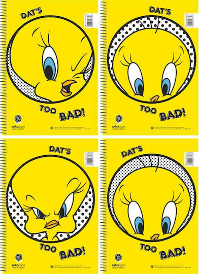 Salko Paper Spirala Caiet Cu dungi A4 180 Foi 3 Subiecte Tweety 1buc (Diverse modele/culori)