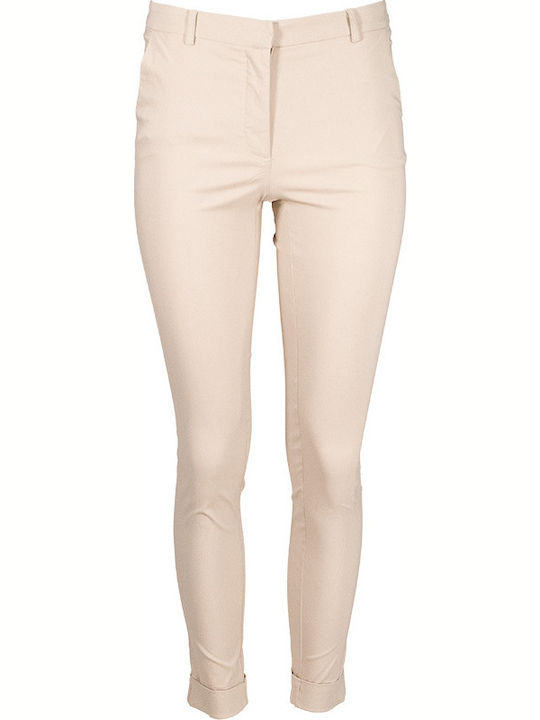 Beige Fitted Ankle Length Pants