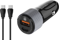 Ldnio C510QT Car Charger with Ports 1xUSB-A 1xType-C and Cable Type-C