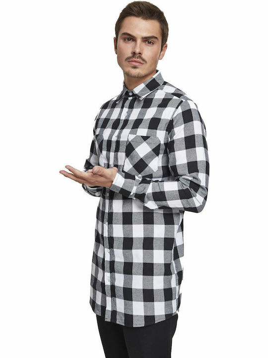 Long-sleeved Flannel Shirt Checked Black / White