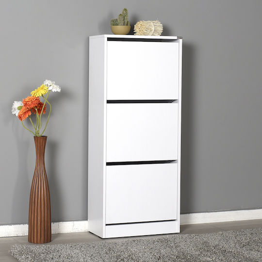 Wooden Shoe Organizer with 3 Shelves White 51x26x119cm
