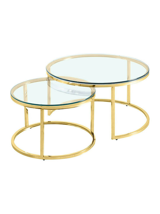 Lusaca Round Glass Zigon Tables Χρυσό L80xW80xH43cm