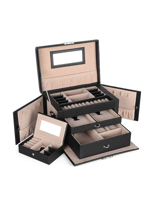 Songmics Jewellery Box Faux Leather Black 26x18x17cm