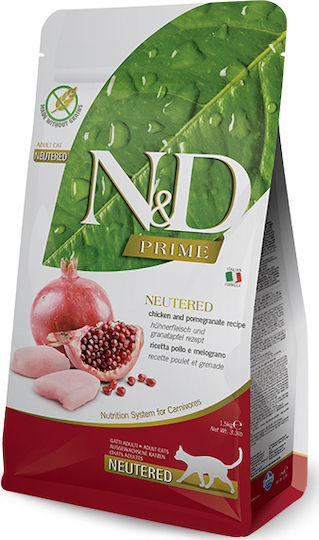 Farmina N&D Prime Neutered Adult Dry Food Grain-Free & Gluten-Free for Adult Sterilized Cats with Chicken / Pomegranate 10kg