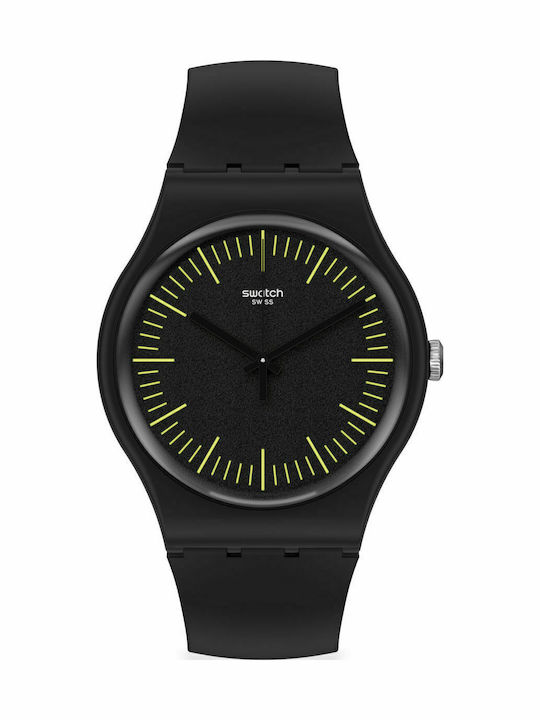 Swatch Blacknyellow Ρολόι Μπαταρίας με Καουτσούκ Λουράκι