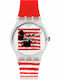 Swatch Mouse Mariniere Γυναικείο Ρολόι 34mm Μπαταρίας με Κόκκινο Καουτσούκ Λουράκι