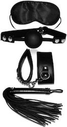 Lovetoy Deluxe Bondage Kit BDSM Kit Augenbinde, Knebelball, Handschellen & Peitsche in Schwarz Farbe 4Stück