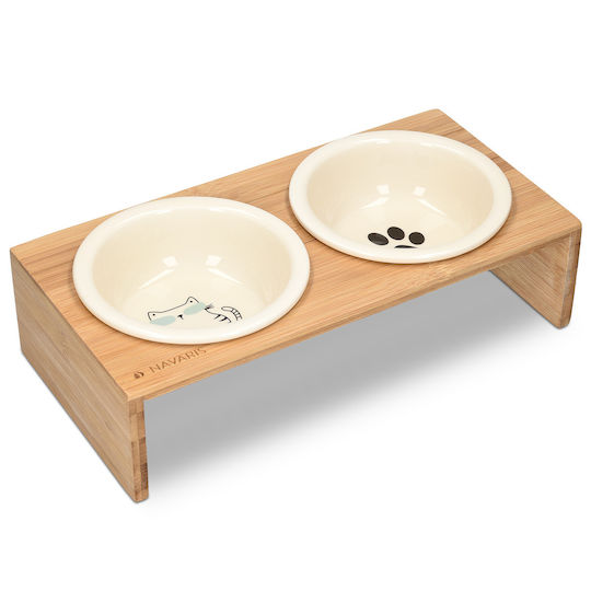 Navaris Ceramic Bowl Food & Water for Dog & Cat with Base 350ml in White Color 2pcs