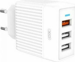 XO Charger Without Cable with 3 USB-A Ports 30W Quick Charge 3.0 Whites (L58)