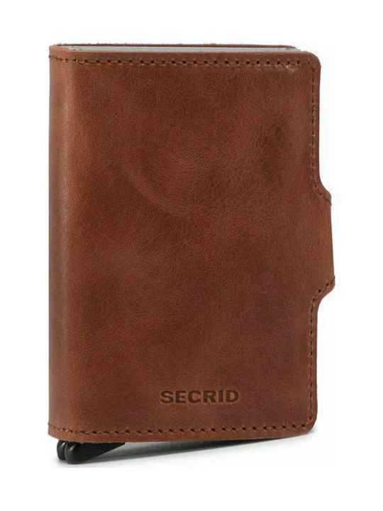 Secrid Twinwallet TV Men's Leather Card Wallet with RFID και Slide Mechanism Tabac Brown