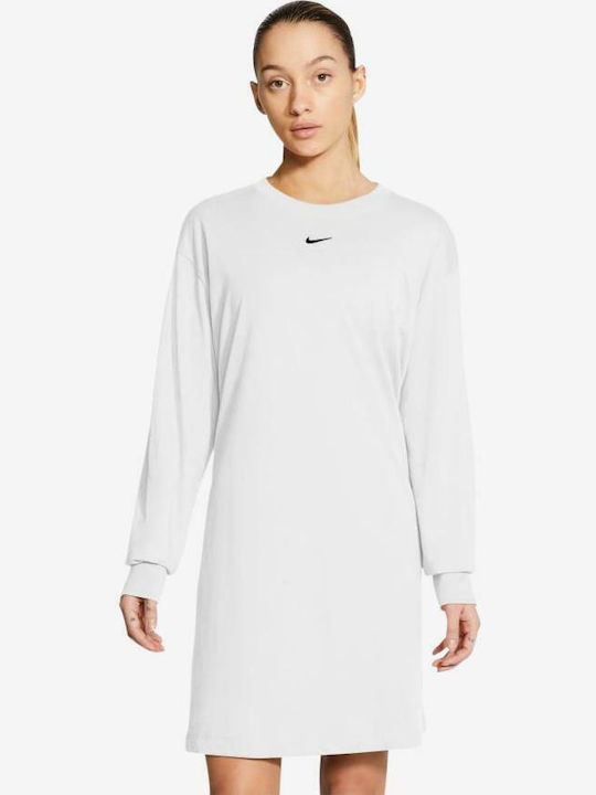 Nike Mini Swoosh Mini Μακρυμάνικο Αθλητικό Φόρεμα Λευκό
