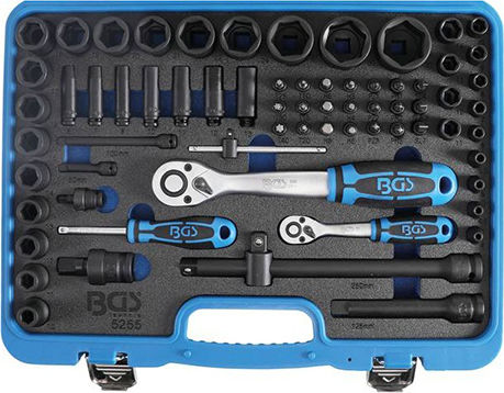 BGS Technic Sammlung mit Sechskant-Stecknüssen für Druckluft Ratschen- & Steckschlüssel-Sets 1\2" & 1\4" 69Stück