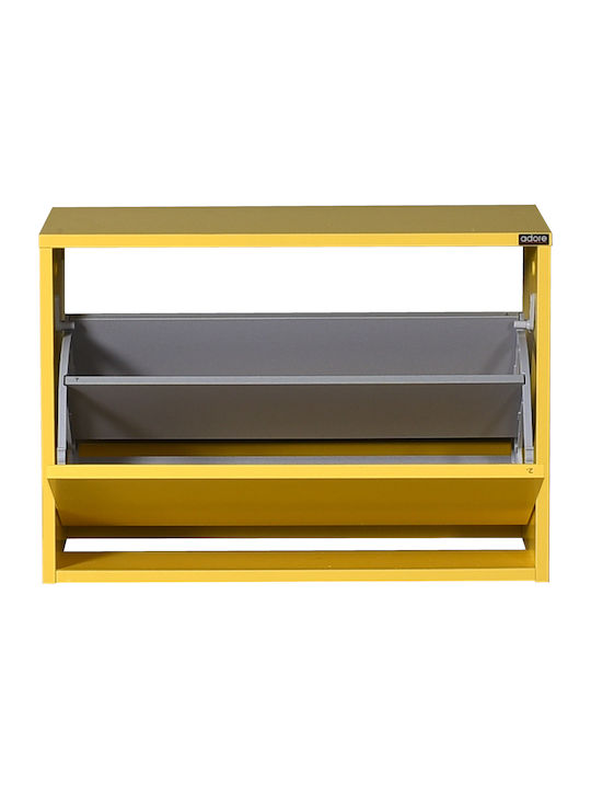 94036090900 Wooden Shoe Organizer with 2 Shelves Yellow 60x30x42cm