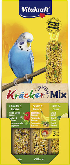 Vitakraft Kräcker Trio-Mix Food Sticks for Budgerigars Στικς Ακτινίδιο / Βότανα / Σουσάμι 3τμχ 90gr