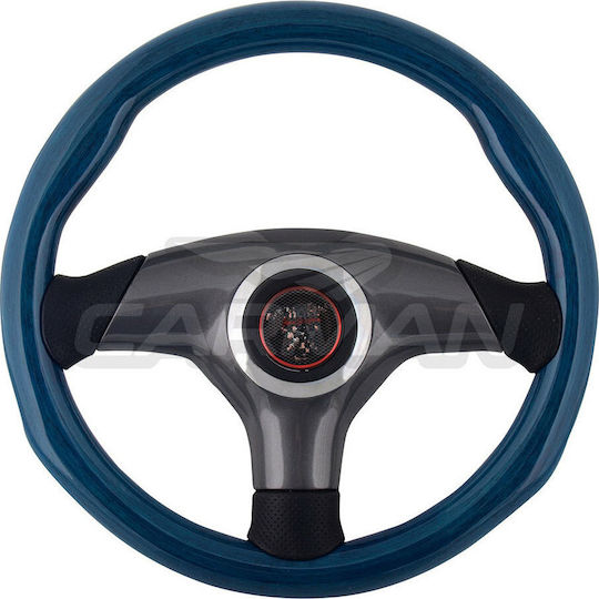 SWM 311 Wooden Three Spoke Car Steering Wheel with 36cm Diameter Black/Blue