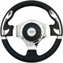 Simoni Racing Noble Leather Three Spoke Car Steering Wheel with 33cm Diameter Silver/Black