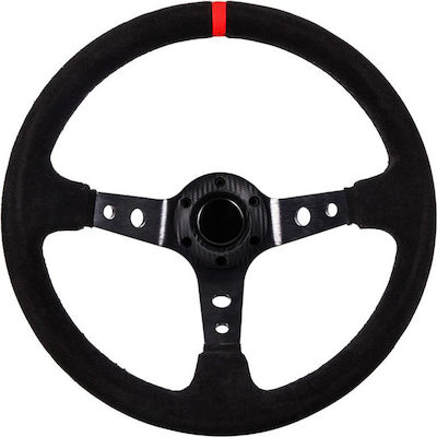 Autoline Suet Three Spoke Car Steering Wheel with 35cm Diameter Red/Black