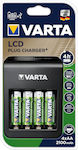 Varta LCD Plug Charger+ 4 Μπαταριών Ni-MH Μεγέθους AA/AAA/9V Σετ με 4x AA 2100mAh