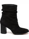 19ΚΙ9641 Suede Women's Ankle Boots with High Heel Black