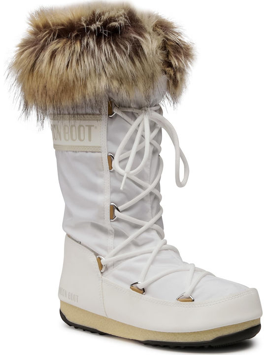 Moon Boot Monaco Γυναικείες Μπότες Χιονιού με Γούνα Λευκές
