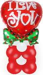 Μπαλόνι καρδιά I love you με φιόγκο foil 36 ιντσών γεμισμένη με αέρα πάνω σε κατασκευή με μπαλόνια