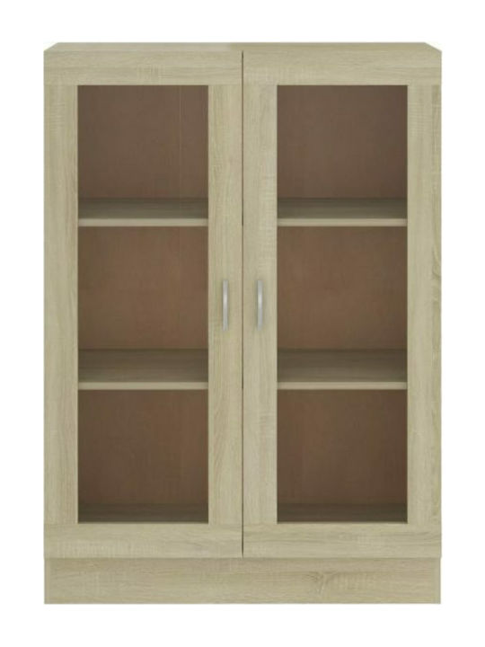 Free Standing Living Room Display Cabinet of Chipboard with Glass Sonoma Δρυς 82.5x30.5x115cm