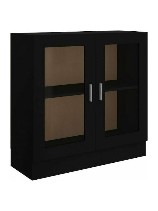 Bodenstehend Wohnzimmer Vitrine aus Spanplatte mit Glas Black 82.5x30.5x80cm