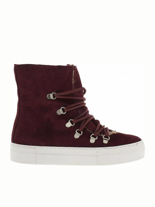 Cimone Alpine Suede Women's Ankle Boots with Fur Burgundy