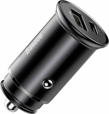 Baseus Car Charger Black MTKPE Total Intensity 5A Fast Charging with Ports: 1xUSB 1xType-C