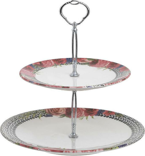 Inart Keramik Etagere 2 Etagen Mehrfarbig Ø26xH26cm 1Stück