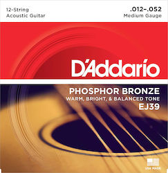 Daddario 12-String Acoustic Guitar Strings Set Phosphor Bronze 12-52 Medium Daddario 12-String Acoustic Guitar Strings Set Phosphor Bronze 12-52 Medium