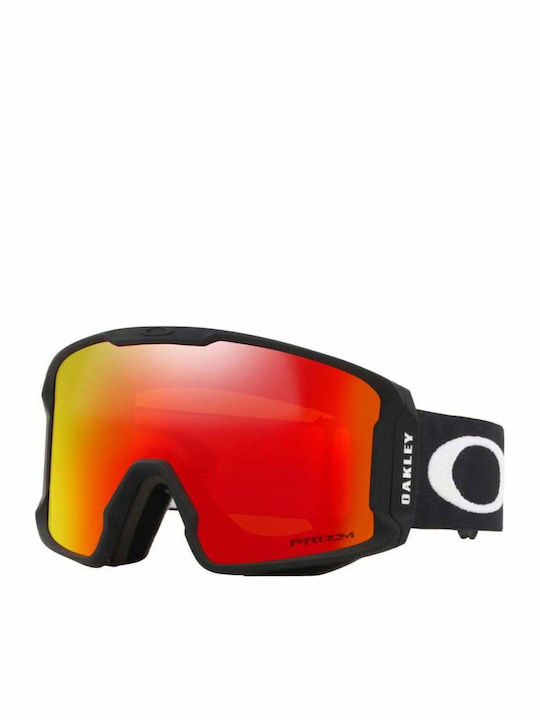 Oakley Line Miner Mască de Schi și Snowboard pentru Adulți, Neagră, cu Lentilă Oglindă Roșie