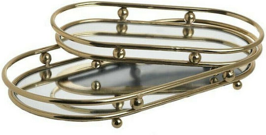 Inart Διακοσμητικός Δίσκος Metallisch Rechteckig mit Spiegel Gold 43x23x5cm 2Stück