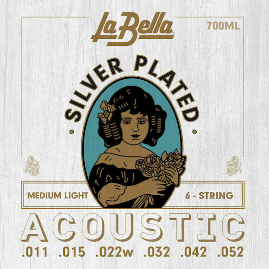 La Bella Silver Plated Acoustic Set Of Silver Plated Acoustic Guitar Strings 11 - 52 Medium Light