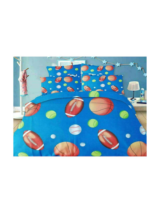 Sheet Set Single Cotton Sports Blue 160x240cm