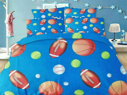 Bettwäsche-Set Einzel Baumwolle Sportarten Blau 160x240cm