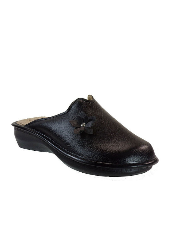 Bagiota Shoes 00150 Leder Winter Damen Hausschuhe in Schwarz Farbe