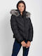 Vainas Cassia Women's Short Puffer Jacket for Winter with Hood Black