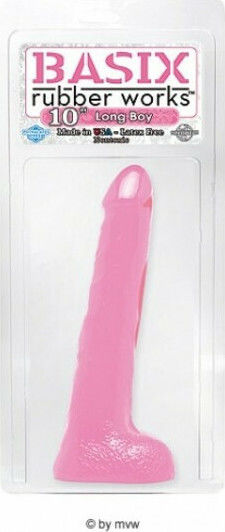 Basix Rubber Works Long Boy Realistisches Dildo mit Hoden Fuchsie 25cm