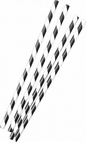 Amscan Straws Paper Black Black and White Striped 12pcs
