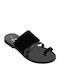 183 Leather Women's Flat Sandals in Black Color