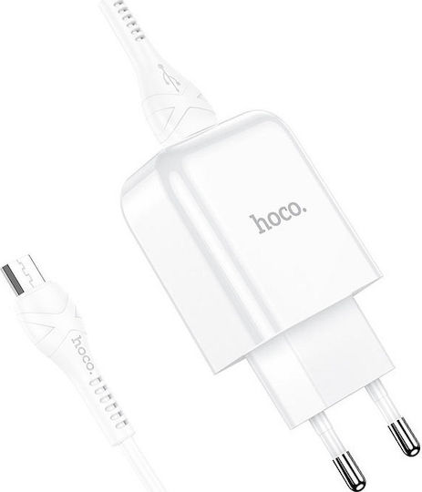Hoco с USB-A порт и кабел micro USB Бял (N2 Vigour)