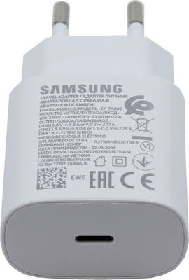 Samsung Φορτιστής Χωρίς Καλώδιο με Θύρα USB-C 25W Power Delivery Λευκός (EP-TA800E Bulk)