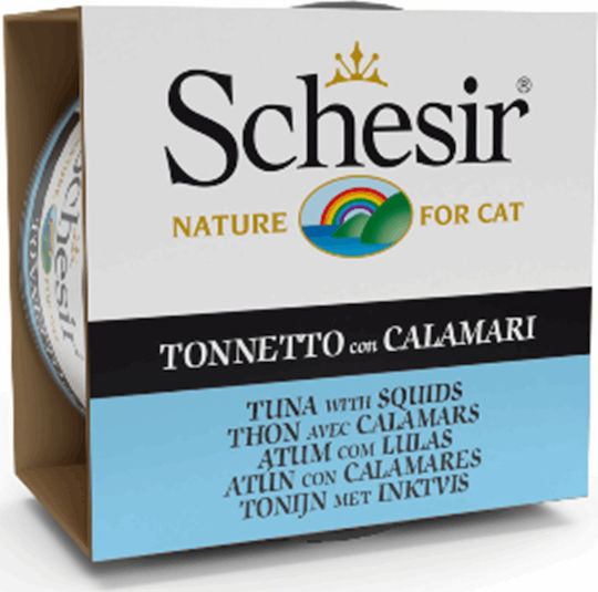 Schesir Nature for Cat Hrană Umedă pentru Pisici Adulte în Conservă cu Calamar și Ton 85gr