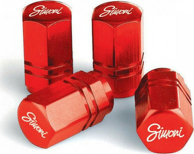 Simoni Racing Exagonal Car Tire Valve Caps Red 4pcs