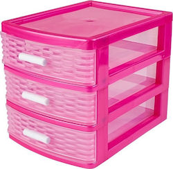 Viosarp Plastic Desktop Drawer 3 Number of Spit 18x20x25cm Pink