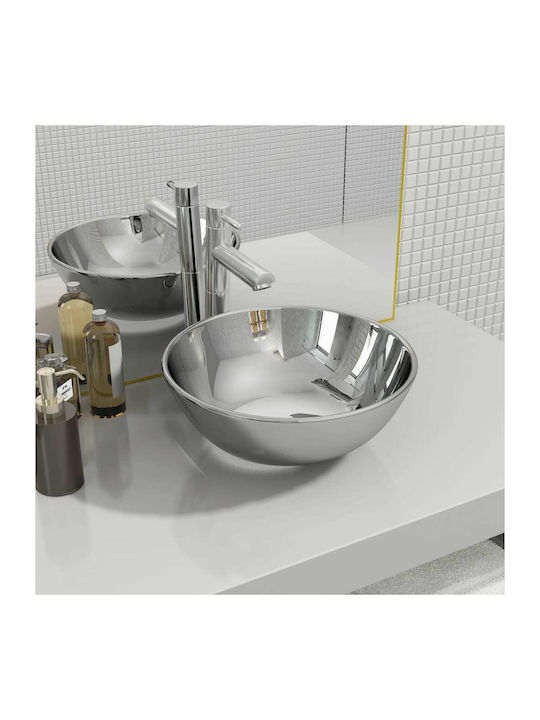 vidaXL Επικαθήμενος Νιπτήρας Κεραμικός 28x28x10cm Ασημί
