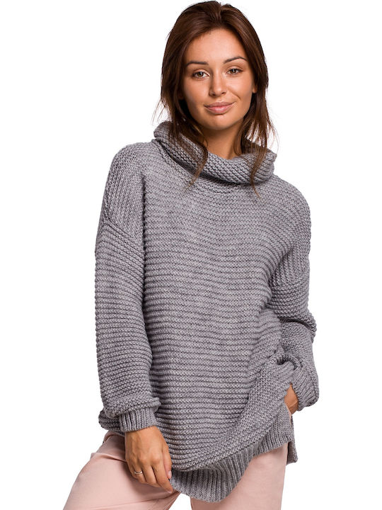 BeWear BK047 Damen Stricken Longshirt Rollkragenpullover Langarm Gray