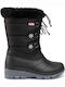 Synthetic Leather Snow Boots with Laces & Fur Patty Black